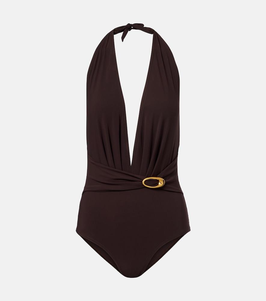 karla colletto solid halterneck swimsuit