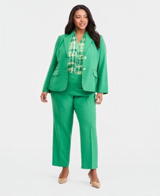 kasper crepe two button jacket crepe fly front slim pant with funnel neck top