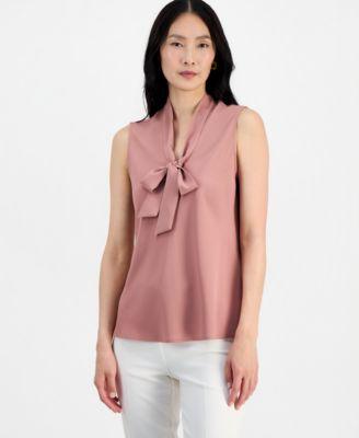 kasper womens sleeveless tie neck top