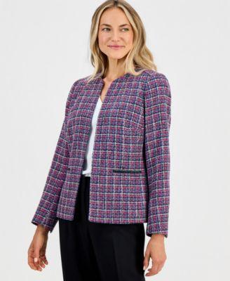 kasper womens tweed open front long sleeve jacket