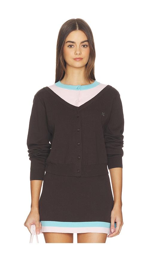 kate barton illusion layered cardigan in chocolate. - size m (also in xs, s)
