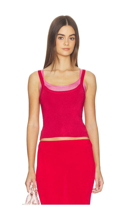 kate barton kb layered tank top in red,fuchsia. - size m (also in xs, s)