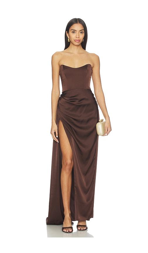 katie may bita gown in chocolate. - size s (also in xs)