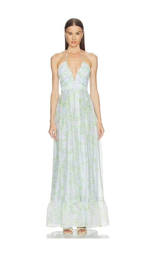katie may isola gown in baby blue,green. - size m (also in xs, s, xl)