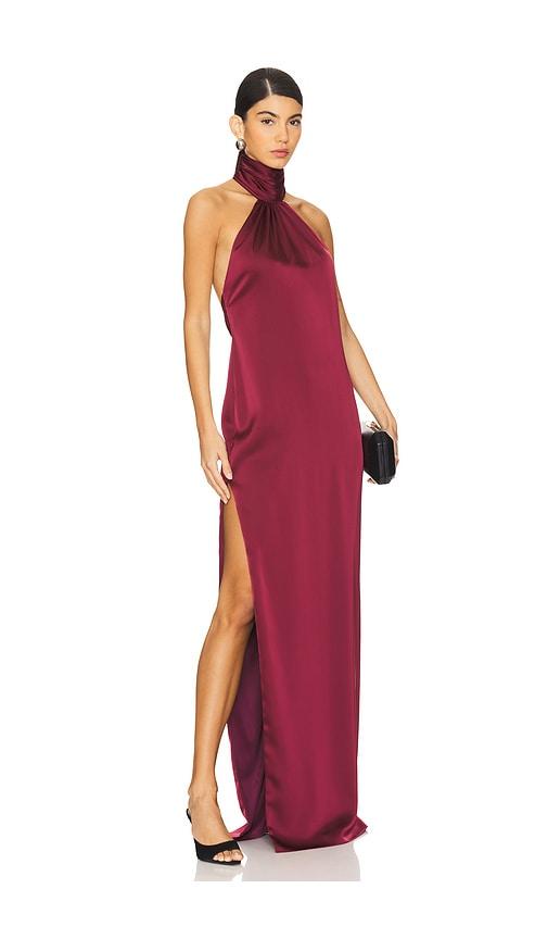 katie may sidrit gown in burgundy. - size l (also in s, xs, m)