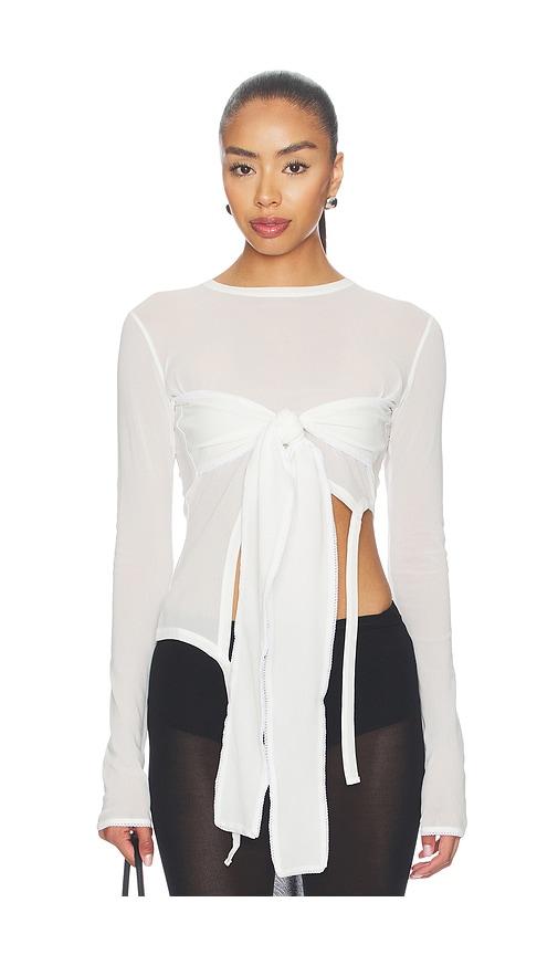kettel atelier lena knit tie top in white. - size l (also in s, m)