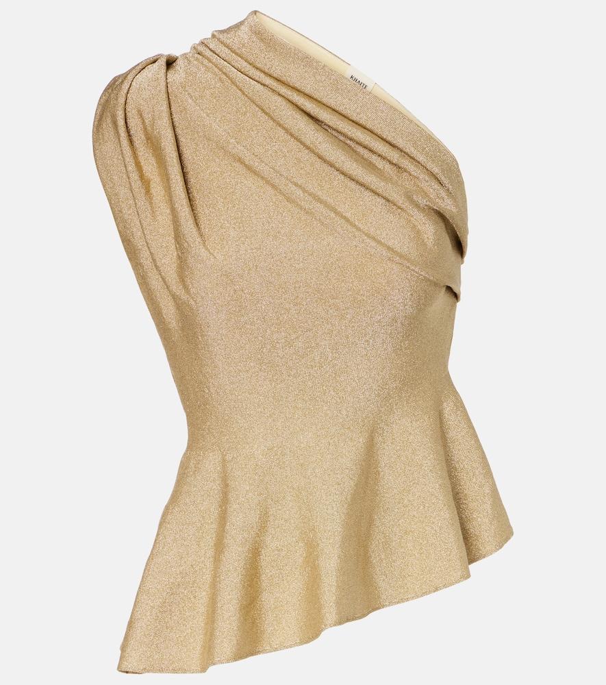 khaite aimee one-shoulder lamé top