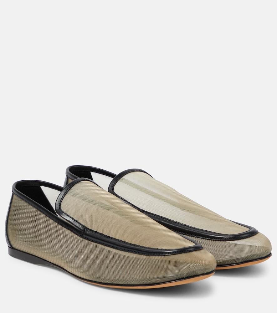 khaite alessia leather-trimmed mesh loafers