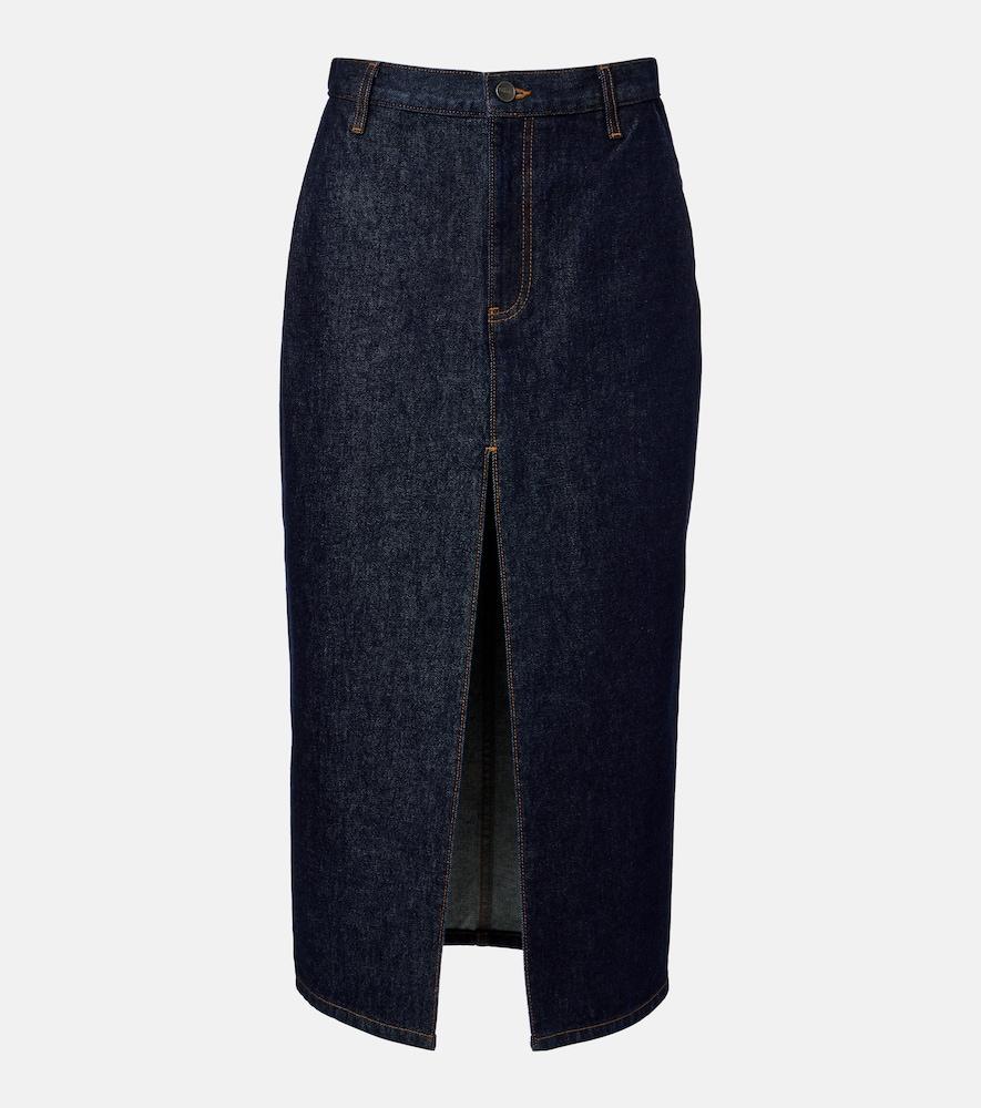 khaite anden denim midi skirt