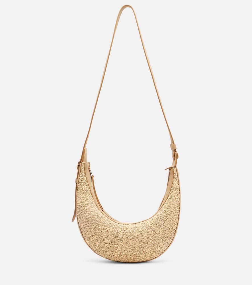 khaite augustina small raffia and suede crossbody bag