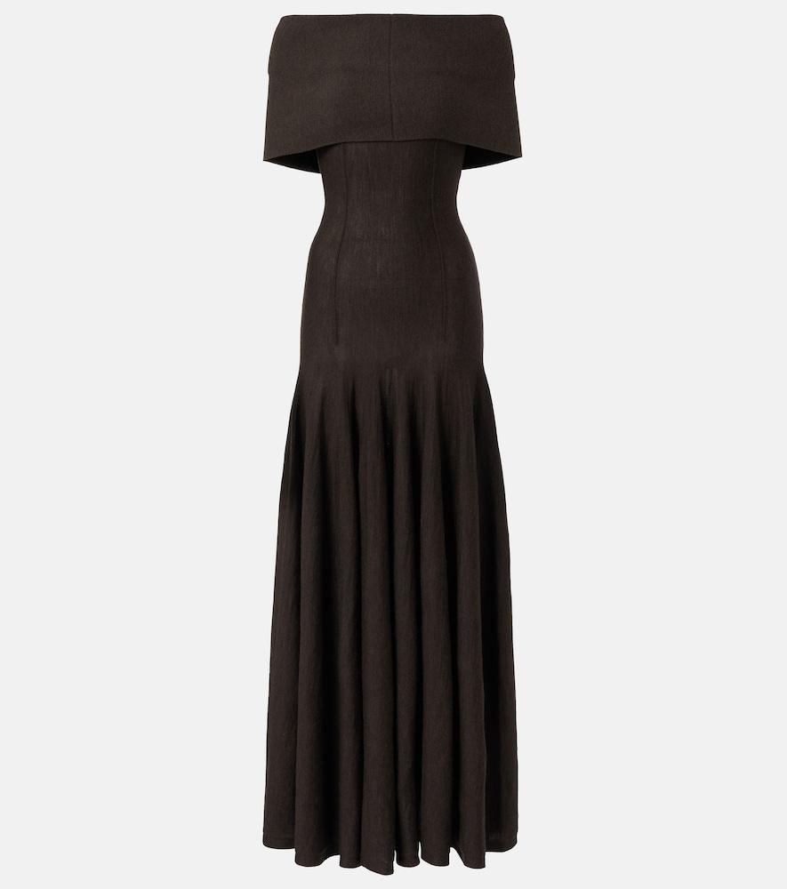 khaite ava off-shoulder wool-blend maxi dress