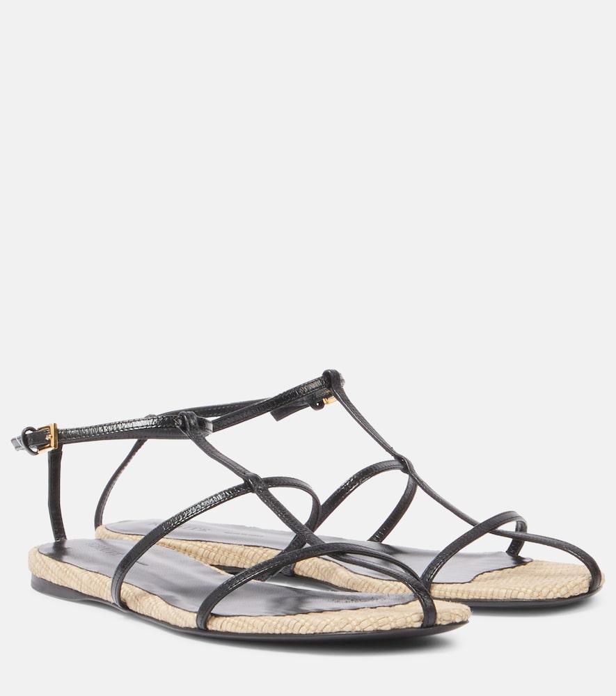 khaite cage leather raffia-trimmed sandals