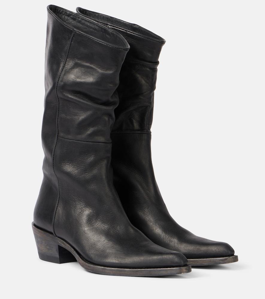 khaite clive leather mid-calf boots