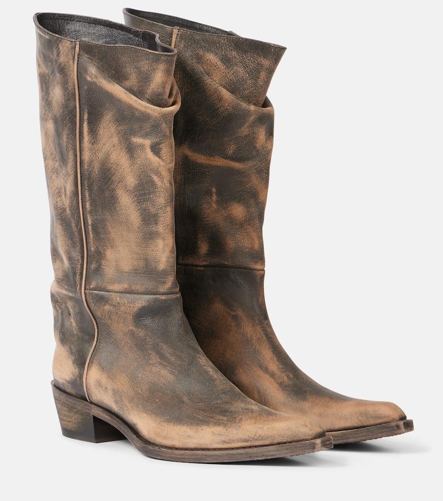 khaite clive leather mid-calf boots