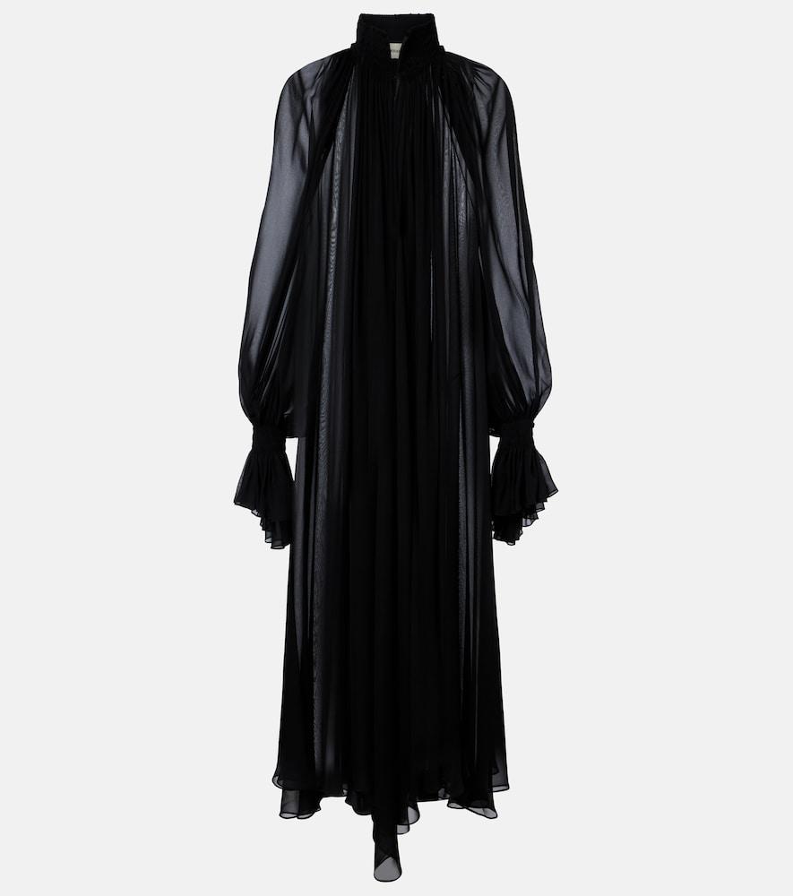 khaite edgar semi-sheer silk tulle midi dress