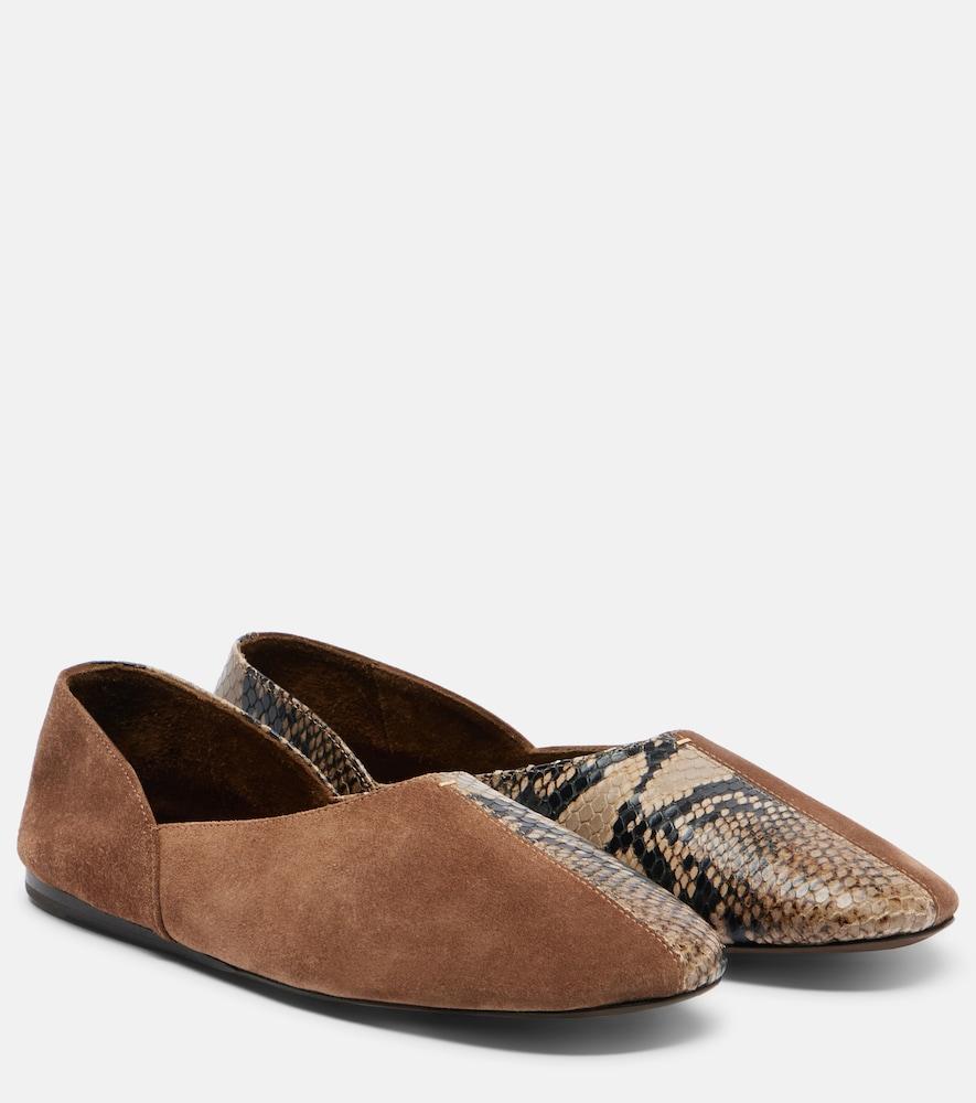khaite jane snake-effect leather and suede ballet flats