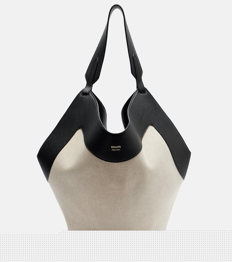 khaite lotus medium leather-trimmed canvas tote bag