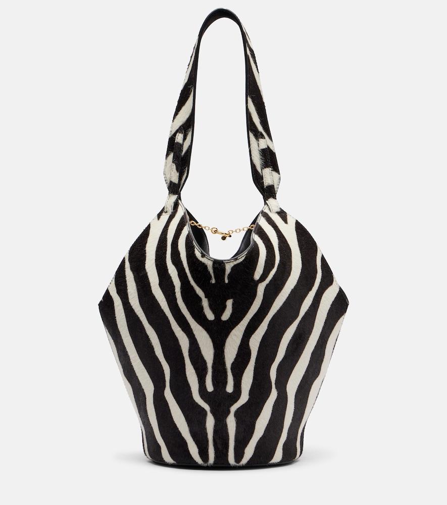 khaite lotus mini calf hair and suede tote bag