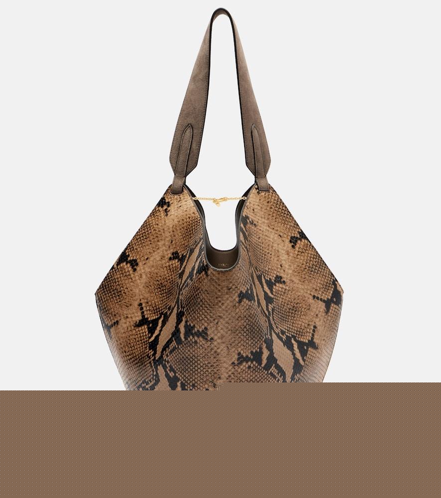 khaite lotus small snake-effect leather tote bag