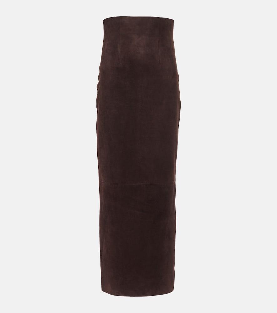 khaite loxley suede pencil skirt