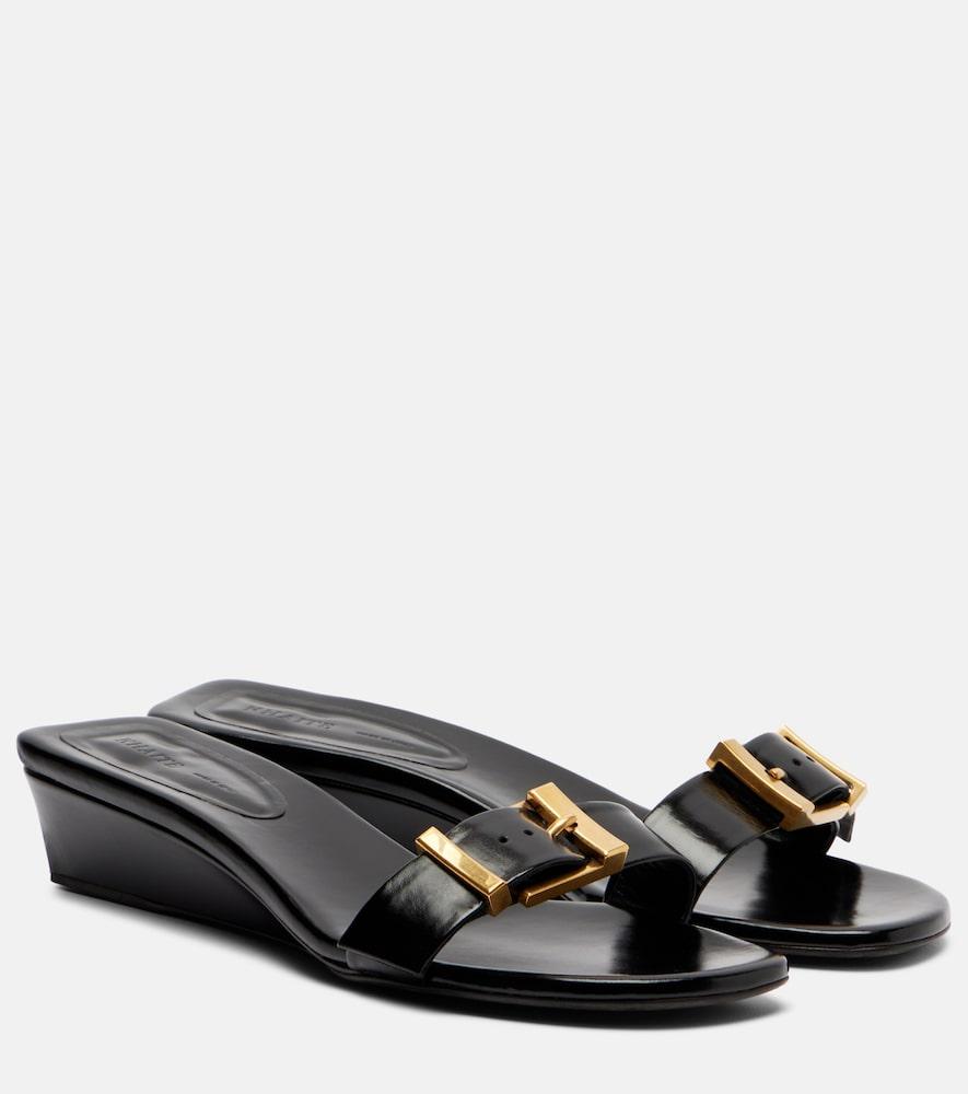 khaite manhattan leather wedge mules