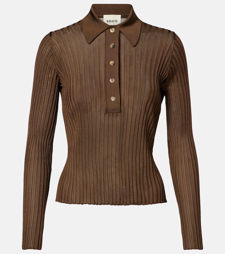 khaite vin ribbed-knit sheer polo shirt