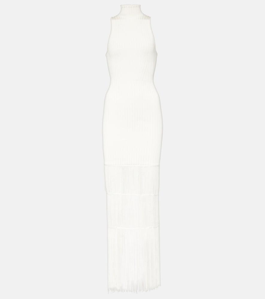 khaite zare fringed ribbed-knit maxi dress