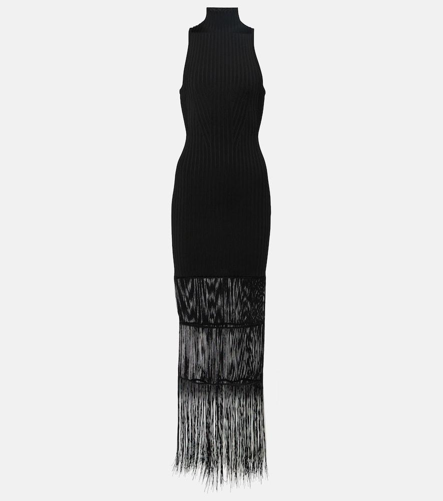 khaite zare fringed ribbed-knit maxi dress