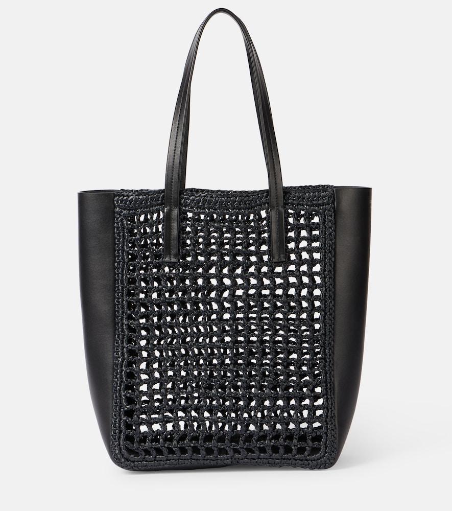 khaite zoe small leather-trimmed raffia tote bag