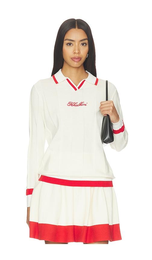 khalhon v-tipped varsity knit pullover in cream. - size l (also in xs, s, m)