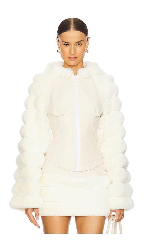 kim shui faux fur hooded jacket in cream. - size xl (also in xs)