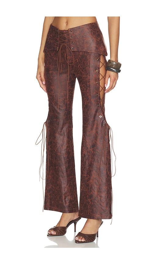 kim shui lace up pant in brown. - size l (also in m, s)