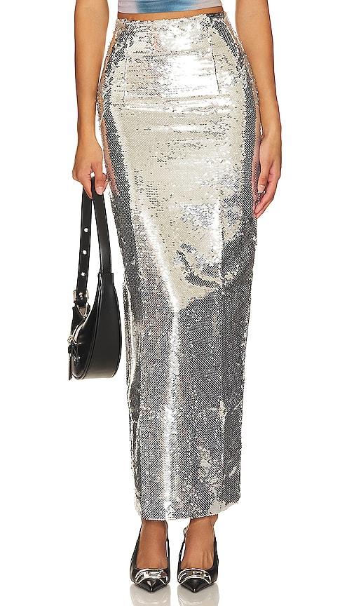 kim shui pailette maxi skirt in metallic silver, grey. - size s (also in xs)
