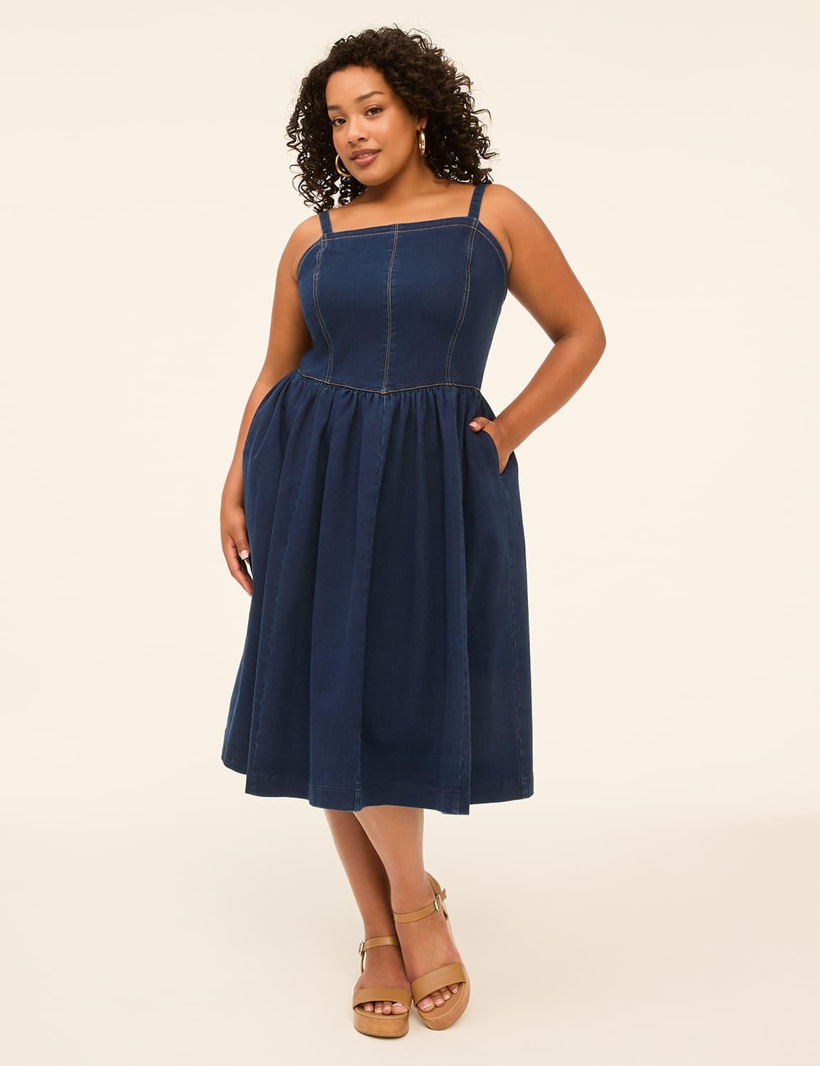 knit denim midi dress
