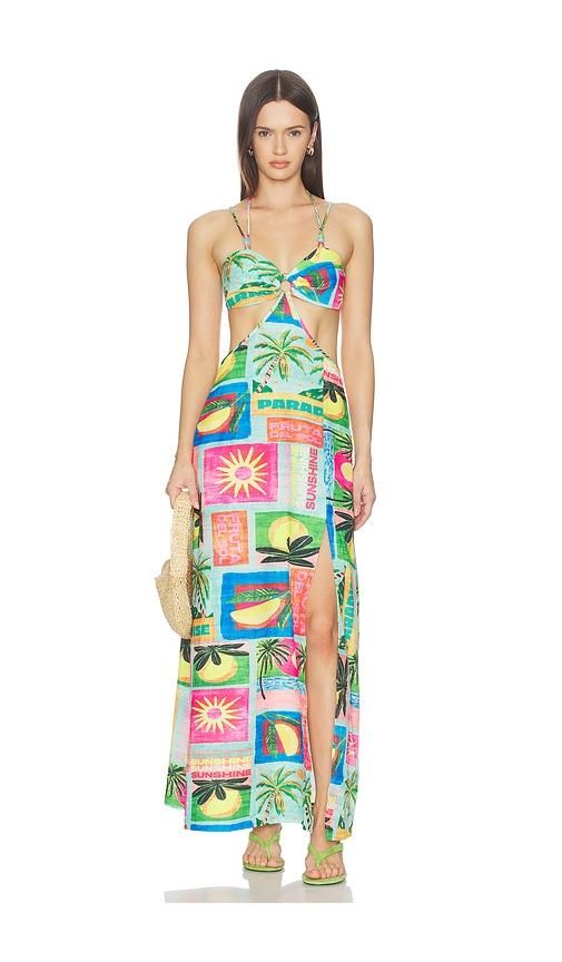 kulani kinis beaded cut out maxi dress in teal,pink. - size l (also in m, s, xl, xs)