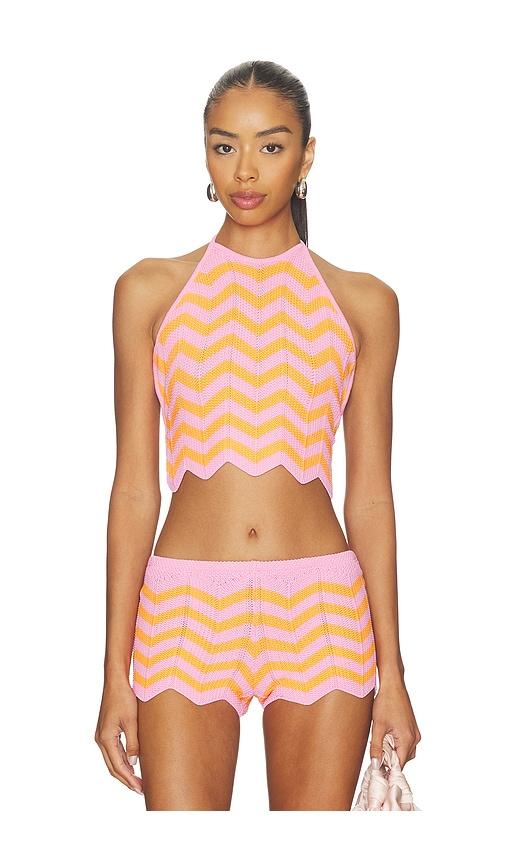 kulani kinis chevron knit halter crop top in pink. - size l (also in s, m, xl)