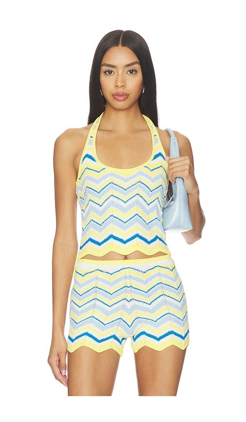 kulani kinis chevron knit halter tank top in yellow, blue. - size l (also in s, xl)