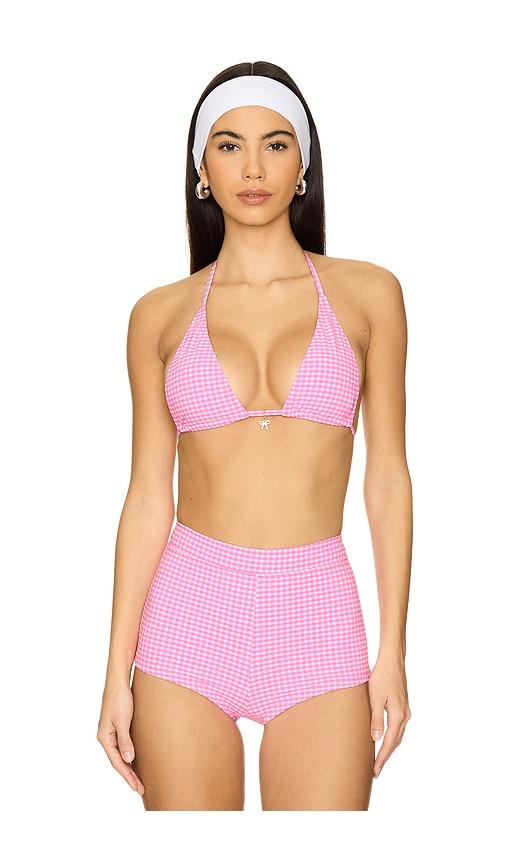 kulani kinis classic tie halter bikini top in pink. - size l (also in m, xs)