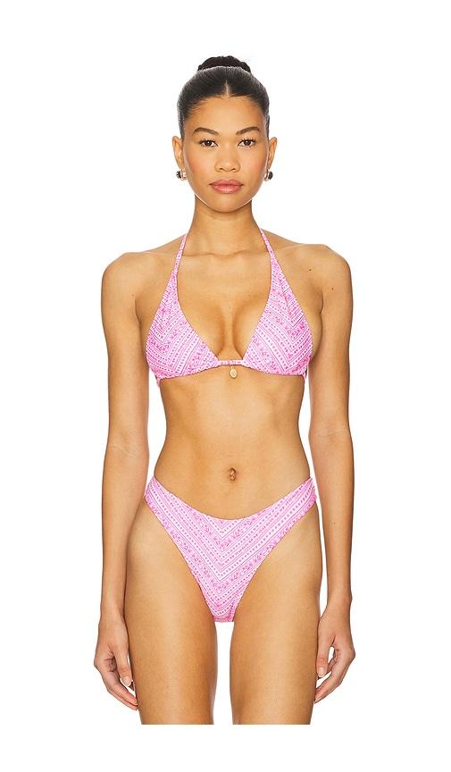 kulani kinis classic tie halter bikini top in pink. - size xl (also in xs)