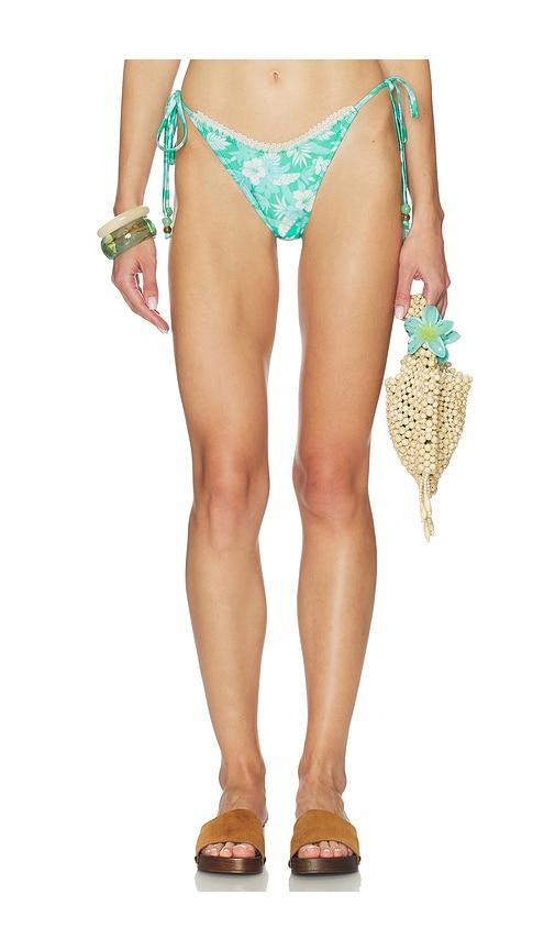 kulani kinis crochet dipped cheeky tie bikini bottom in teal. - size l (also in s, m)