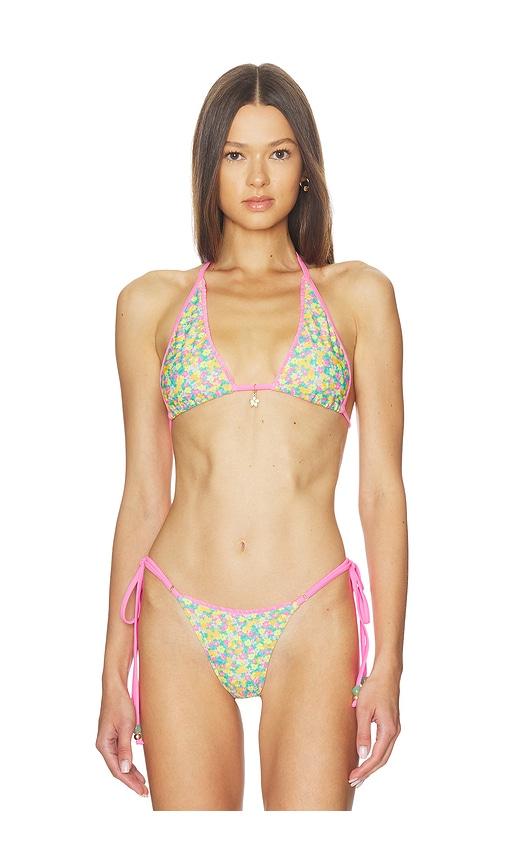 kulani kinis decorative bind tie halter bikini top in pink. - size m (also in s, xs)