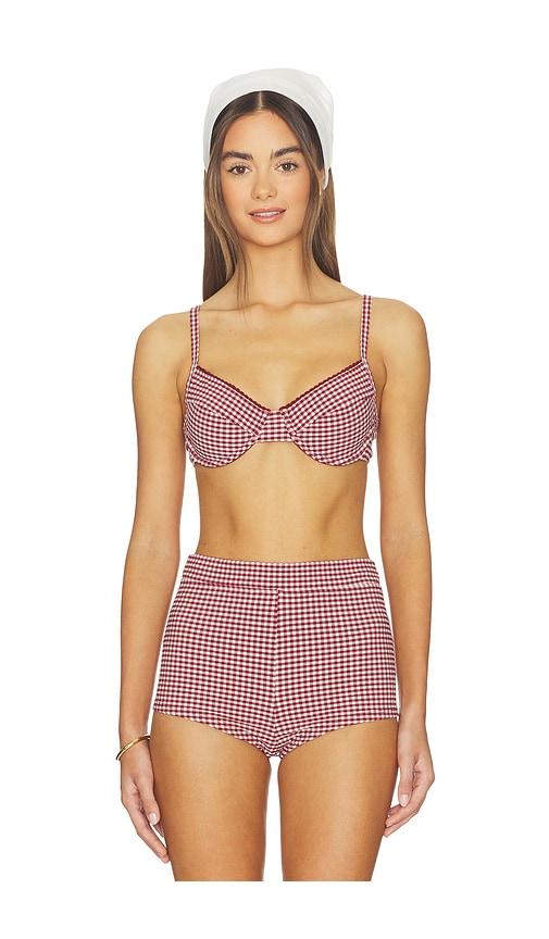 kulani kinis decorative ditzy underwire bikini top in red. - size m (also in s)
