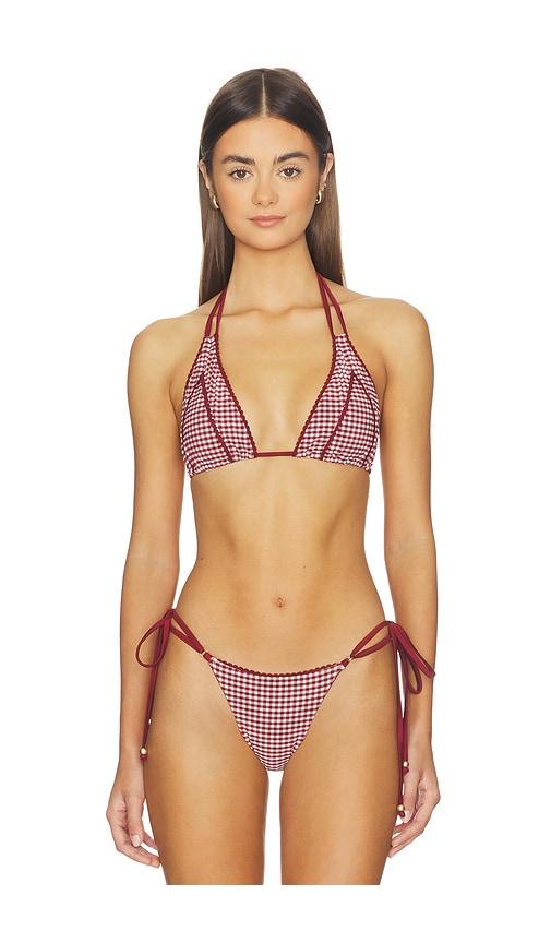 kulani kinis decorative panel halter bikini top in red. - size m (also in s)