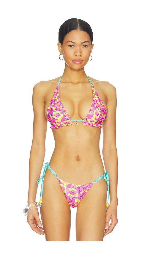 kulani kinis frill halter bralette bikini top in fuchsia. - size l (also in s, xs, m)