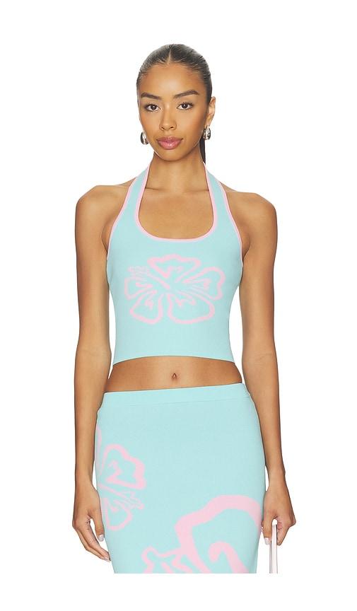 kulani kinis knit halter top in baby blue. - size m (also in s, xs, xl)