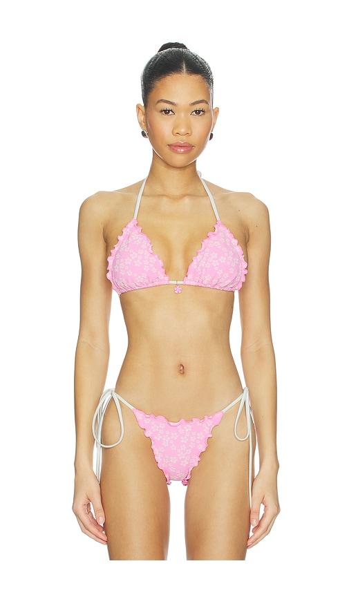 kulani kinis lettuce edge bralette bikini top in pink. - size l (also in s, xs, m)