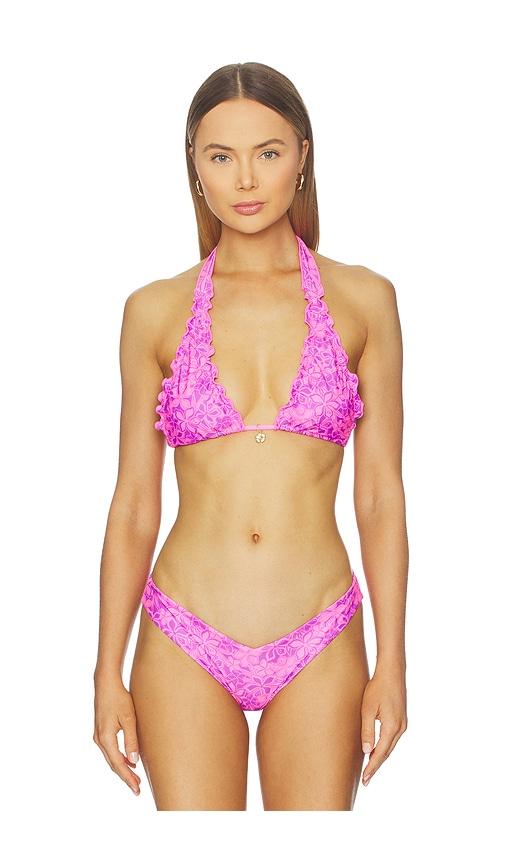 kulani kinis lettuce edge halter bikini top in purple. - size m (also in s, xs)
