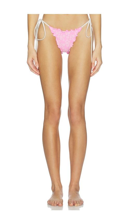 kulani kinis lettuce edge thong tie bikini bottom in pink. - size l (also in s, xs, m)