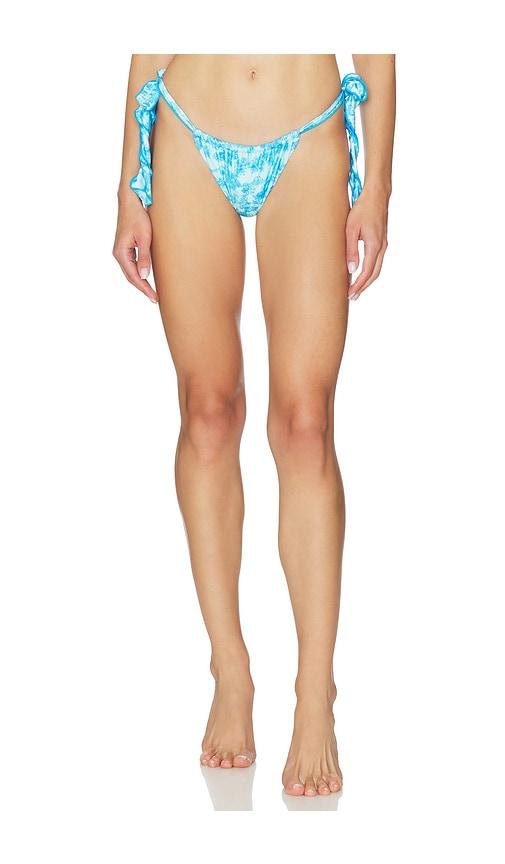 kulani kinis lettuce tie ruched thong bikini bottom in blue. - size l (also in s, xs, m)