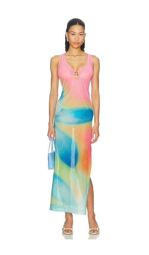 kulani kinis plunge mesh maxi dress in pink/teal. - size l (also in s, m)